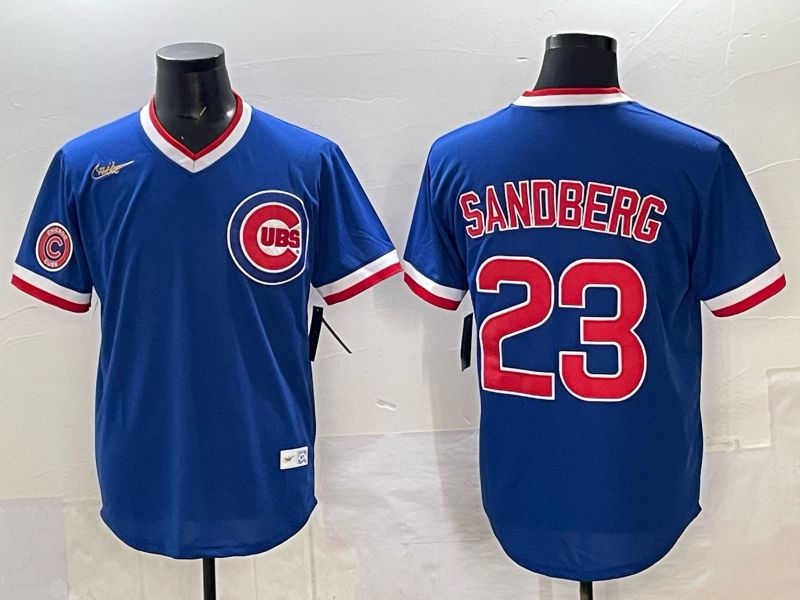 Men 2025 Chicago Cubs 23 Sandberg Blue Throwback Nike 2025 MLB Jersey 027